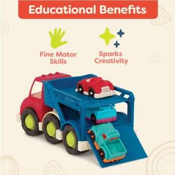 B. toys Eco-Friendly Car Carrier with 6 Mini Cars for Toddlers