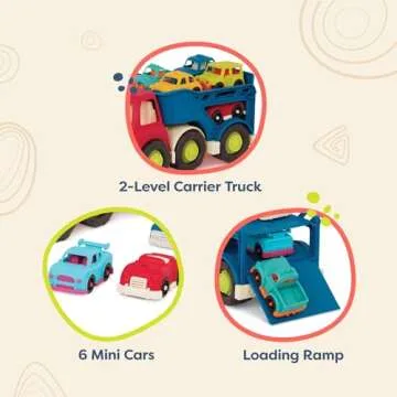 B. toys Eco-Friendly Car Carrier with 6 Mini Cars for Toddlers