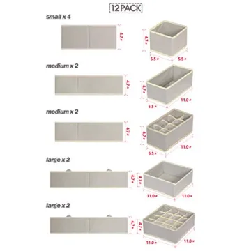 Organize with TENABORT 12 Pack Foldable Drawer Organizer