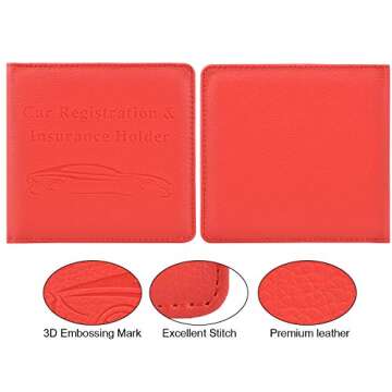 Cacturism Car Registration and Insurance Holder, Vehicle Glove Box Car Organizer Men Women Wallet Accessories Case for Cards, Essential Document, Driver License, Red