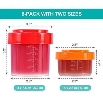 Caperci Leakproof Baby Food Containers, Freezer Safe, Dishwasher Safe, BPA Free, Airtight Stackable Small Snacks & Condiment Container with Lids, 8-Count(2 oz & 5 oz)