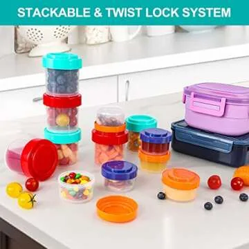 Caperci Leakproof Baby Food Containers, Freezer Safe, Dishwasher Safe, BPA Free, Airtight Stackable Small Snacks & Condiment Container with Lids, 8-Count(2 oz & 5 oz)