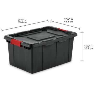 Sterilite 6-Pack Industrial Tote, Heavy-Duty Plastic Garage Storage Bins with Latching Lid, Black, 1...