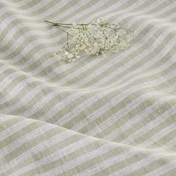 Solino Home Stripe Linen Table Runner 72 Inches Long – 100% Pure Linen Sage and White Dining Table Runner 14 x 72 Inch Ideal for Wedding, Parties, Spring, St Patrick's Day, Easter – Amalfi Stripe