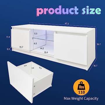 Boloni White TV Stand with LED Light for 55 Inch TV, Modern Entertainment Center Stand with 2 Drawer Storage, Media Console Cabinet with Color-Changing Lighting for Living Room