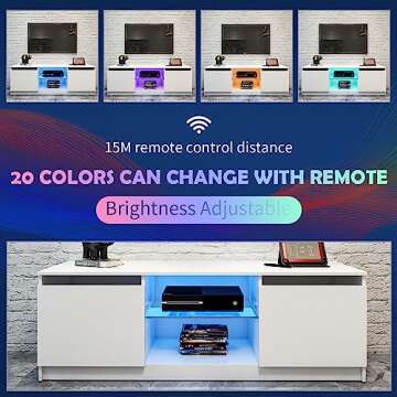 Boloni White TV Stand with LED Light for 55 Inch TV, Modern Entertainment Center Stand with 2 Drawer Storage, Media Console Cabinet with Color-Changing Lighting for Living Room