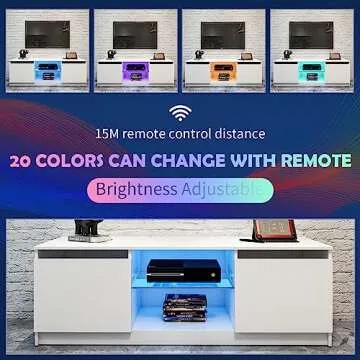 Boloni White TV Stand with LED Light for 55 Inch TV, Modern Entertainment Center Stand with 2 Drawer Storage, Media Console Cabinet with Color-Changing Lighting for Living Room