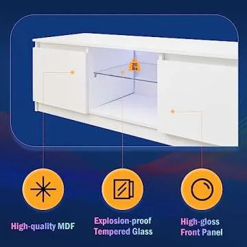 Boloni White TV Stand with LED Light for 55 Inch TV, Modern Entertainment Center Stand with 2 Drawer Storage, Media Console Cabinet with Color-Changing Lighting for Living Room