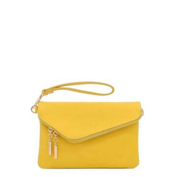 FashionPuzzle Envelope Wristlet Clutch Crossbody Bag with Chain Strap (Yellow) One Size