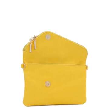 FashionPuzzle Envelope Wristlet Clutch Crossbody Bag with Chain Strap (Yellow) One Size