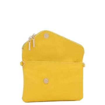 FashionPuzzle Envelope Wristlet Clutch Crossbody Bag with Chain Strap (Yellow) One Size
