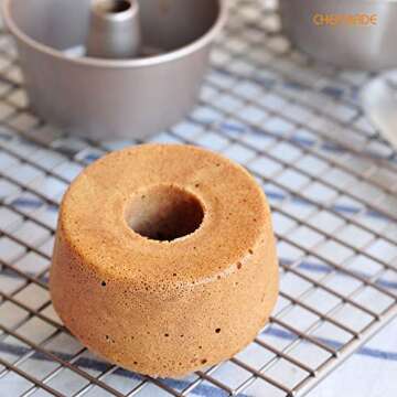 CHEFMADE Mini Angel Food Pan Set, 3.5-Inch 4Pcs Non-Stick Chiffon Tube Pan for Oven and Instant Pot Baking (Champagne Gold)