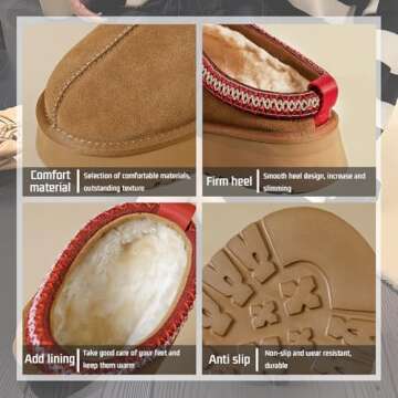 Womens Slipper Platform Mini Boots Short Ankle Boot Fur Fleece Suede Warm Lined Sneakers Indoor Outdoor Anti-Slip Boot