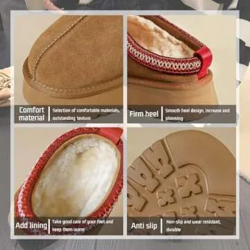 Womens Slipper Platform Mini Boots Short Ankle Boot Fur Fleece Suede Warm Lined Sneakers Indoor Outdoor Anti-Slip Boot