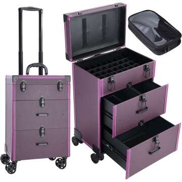 FRENESSA Rolling Nail Case - Professional Makeup Trolley Organizer