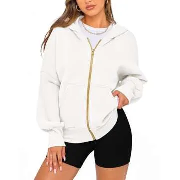 BTFBM Womens Zip Up Hoodies Long Sleeve Fashion Sweatshirt Fleece Y2K Hooded Jacket 2025 Trendy Fall Winter Clothes(White, Large)