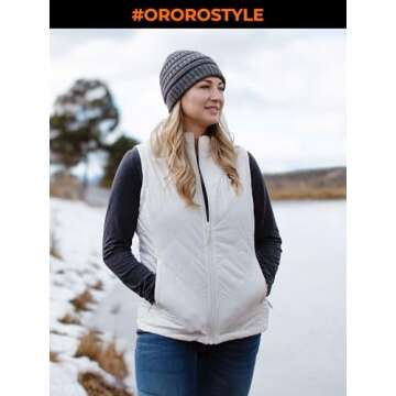 ORORO Quilted Heated Vest for Women, Lightweight Quilted Heating Vest with Battery (Charger Not Included) (White,S)