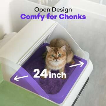 Popur X5 Self-Cleaning Cat Litter Box - Unique Split System, Open Top, 30-Day Capacity - Automatic Litter Scooping Robot, Odor-Seal Disposable Cardboard Bin, 24 Inch Tray, 33 lbs. Load, 99% Leakproof