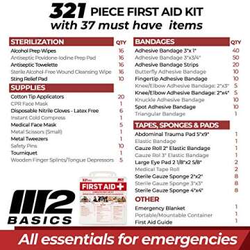 M2 BASICS 321 Piece First Aid Kit for Home and Travel