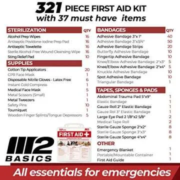 M2 BASICS 321 Piece First Aid Kit for Home and Travel