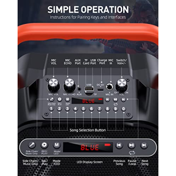 Portable Karaoke Machine with 2 Wireless Mic