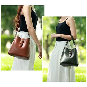 Town Bucket Vegan Leather Bag For Women (Burgundy Red) Hobo Retro Faux Casual Purse Classic Vintage Simple Shoulder Handbag