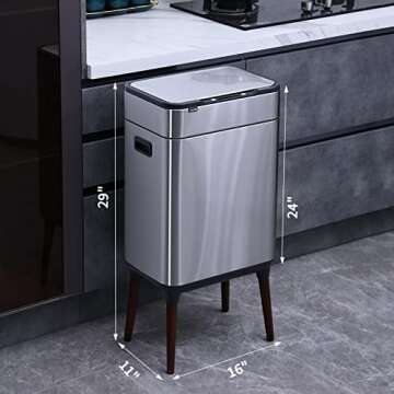 ELPHECO Stainless Steel Kitchen Trash Can 12 Gallon Brushed Stainless Steel Motion Sensor Trash Can ...
