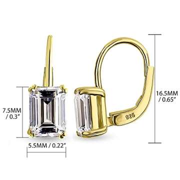 BERRICLE Sterling Silver Solitaire 2.4 Carat Emerald Cut Cubic Zirconia CZ Fashion Leverback Dangle ...