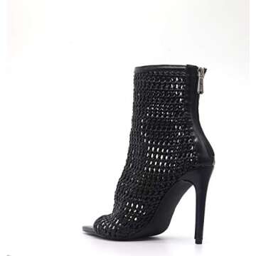 Cape Robbin Weave Sexy Stiletto High Heels for Women, Pointed Peep Toe Booties with Zipper Closure,B...