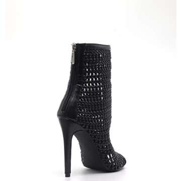 Cape Robbin Weave Sexy Stiletto High Heels for Women, Pointed Peep Toe Booties with Zipper Closure,Black,7.5