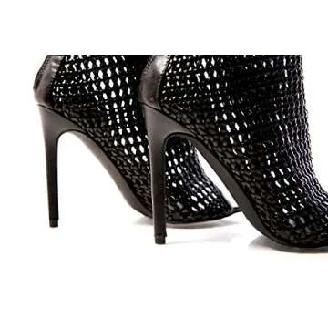 Cape Robbin Weave Sexy Stiletto High Heels for Women, Pointed Peep Toe Booties with Zipper Closure,Black,7.5