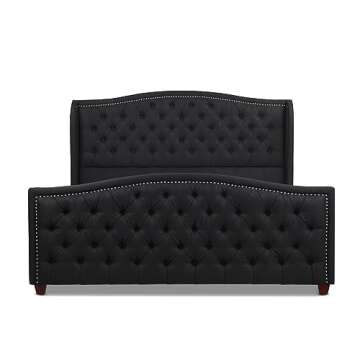 Jennifer Taylor Home Marcella Upholstered Shelter Headboard Bed Set, King, Jet Black Woven