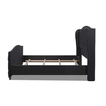 Jennifer Taylor Home Marcella Upholstered Shelter Headboard Bed Set, King, Jet Black Woven