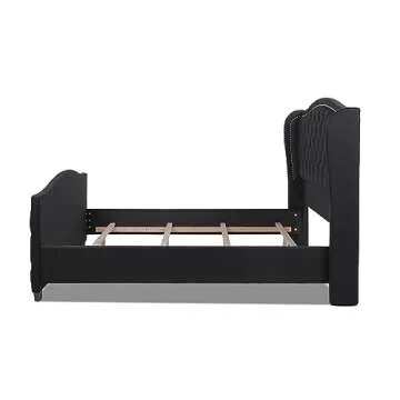 Jennifer Taylor Home Marcella Upholstered Shelter Headboard Bed Set, King, Jet Black Woven