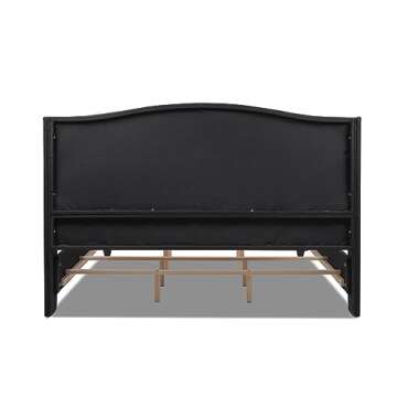 Jennifer Taylor Home Marcella Upholstered Shelter Headboard Bed Set, King, Jet Black Woven