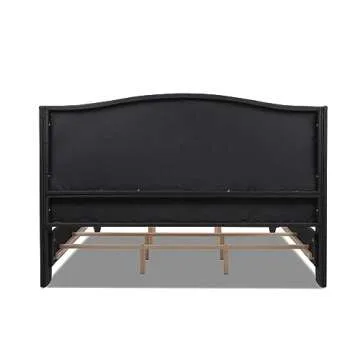 Jennifer Taylor Home Marcella Upholstered Shelter Headboard Bed Set, King, Jet Black Woven