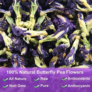 Dried Butterfly Pea Flower Tea, 100% Natural Whole Butterfly Pea Flowers, Perfect for Food and Drinks, No Gmo, 80g