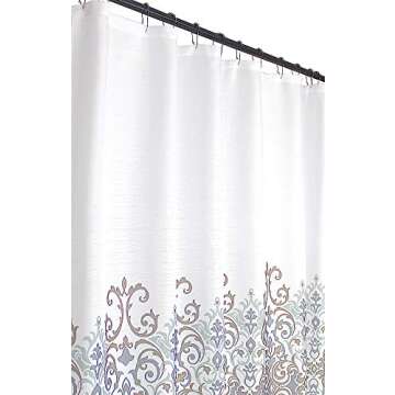 Sicily Collection Decorative Floral Fabric Shower Curtain: Elegant Style Grey, Bronze, White with Fr...