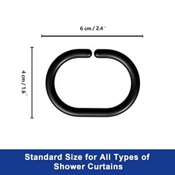 Black Shower Curtain Hooks,24 Packs Plastic Shower Curtain Rings,Shower Curtain Hooks Plastic for Ba...