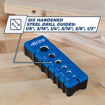 Kreg Portable Drilling Guide - 6 Hardened Drill Guides for Carpentry - Craftsman Tool Accessory