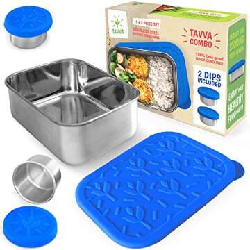 TAVVA 26oz Stainless Steel Lunch Container with Lids [Set of 3] - Stainless Steel Containers with Lids, Stainless Steel Food Storage Containers, Metal Lunch Container