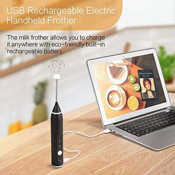 Milk Frother Handheld Frother Whisk, Electric Coffee Foam Maker Mini Blender USB Rechargeable Drink ...