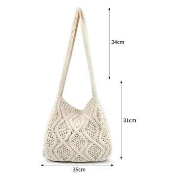 ENBEI Handmade Crochet Bag–Boho Chic Shoulder Bag, Aesthetic Kinted Bag,Cute Crossbody Bag,Perfect for Beach, Shopping or Daily Use – Stylish Durable(White)