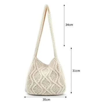 ENBEI Handmade Crochet Bag–Boho Chic Shoulder Bag, Aesthetic Kinted Bag,Cute Crossbody Bag,Perfect for Beach, Shopping or Daily Use – Stylish Durable(White)