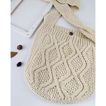 ENBEI Handmade Crochet Bag–Boho Chic Shoulder Bag, Aesthetic Kinted Bag,Cute Crossbody Bag,Perfect for Beach, Shopping or Daily Use – Stylish Durable(White)
