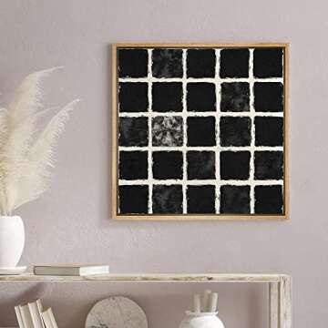 SIGNWIN Framed Canvas Print Wall Art Geometric Black Square Grid Landscape Abstract Shapes Illustrat...