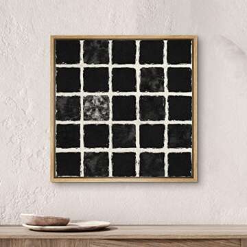 SIGNWIN Framed Canvas Print Wall Art Geometric Black Square Grid Landscape Abstract Shapes Illustration Modern Art Decorative Boho Relax/Zen Nordic for Living Room, Bedroom, Office - 16"x16" Natural
