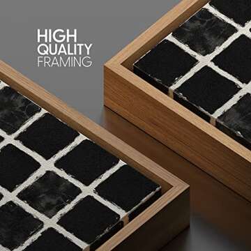 SIGNWIN Framed Canvas Print Wall Art Geometric Black Square Grid Landscape Abstract Shapes Illustration Modern Art Decorative Boho Relax/Zen Nordic for Living Room, Bedroom, Office - 16"x16" Natural