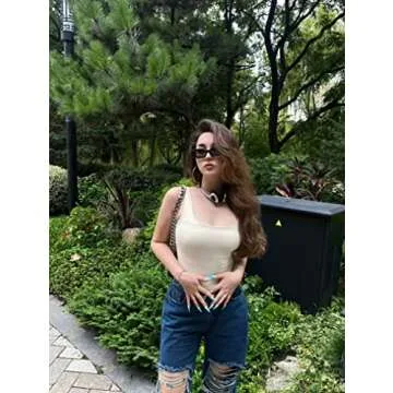 OQQ Women's 3 Piece Bodysuits Sexy Ribbed Sleeveless Square Neck Tank Tops Leotard 2025 Trendy Outfits Dry rose Green Beige Haze blue