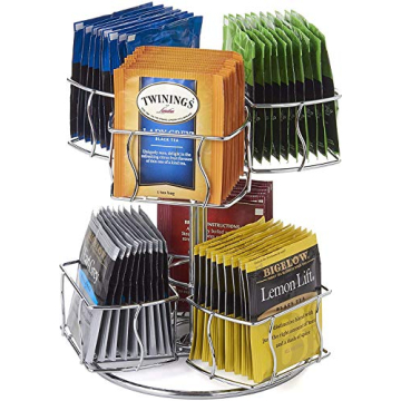 Nifty Tea Bag Spinning Carousel – 6 Compartments, Up to 60 Tea Bags Storage, Spins 360-Degrees, La...